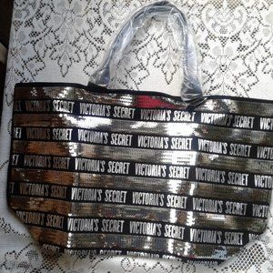 Victoria  Secret silver and black tote bag
